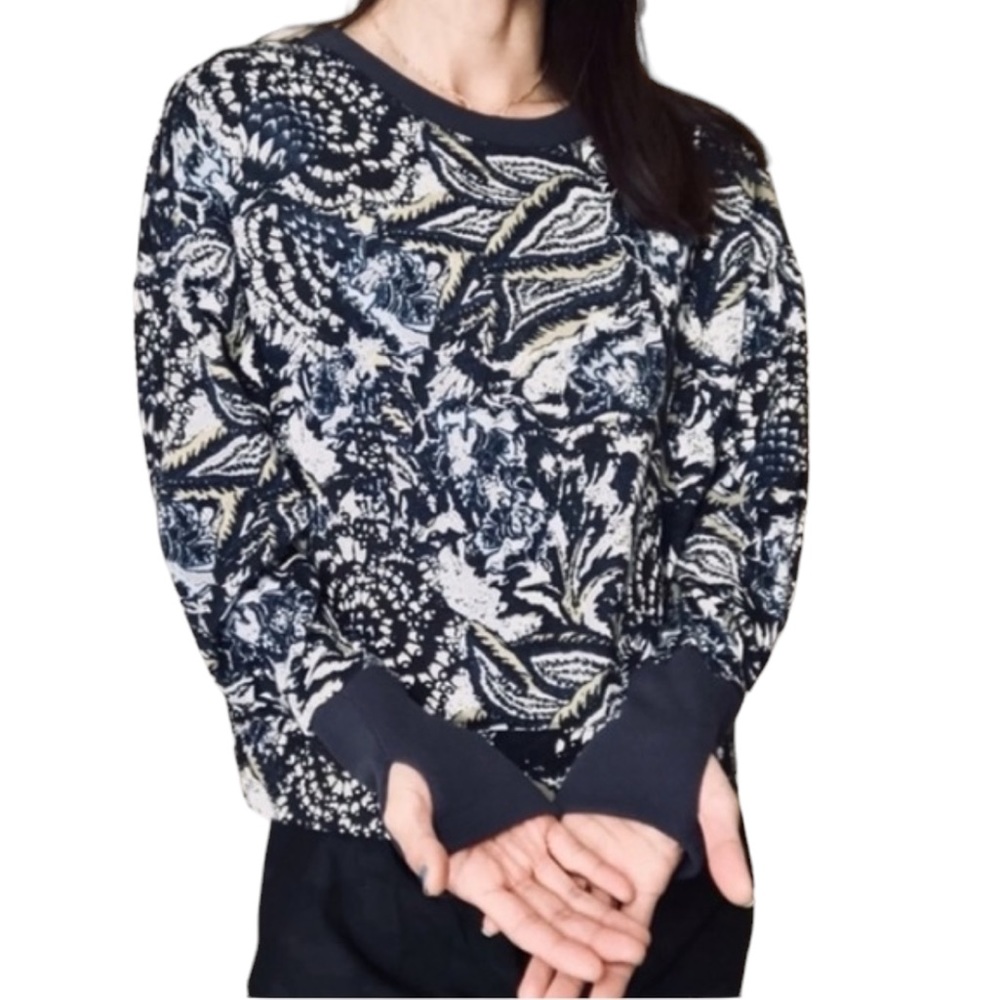 Joie Cropped Paisley Print Sweatshirt with Thumbholes (I) NWT